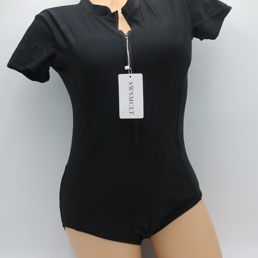 Women's Short Sleeve Zipper Swimsuit